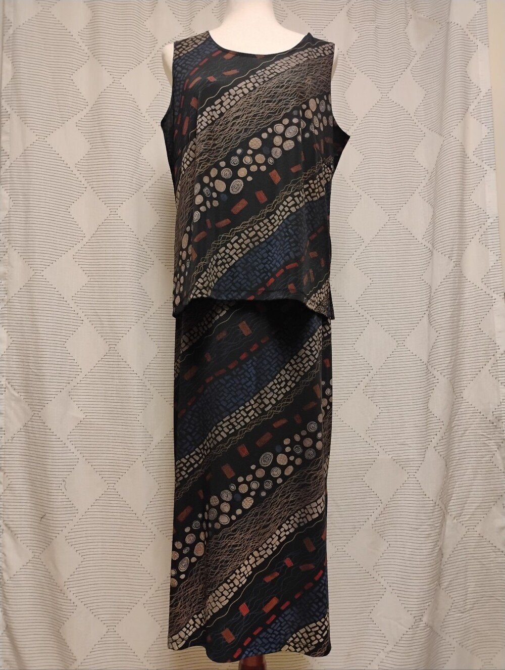 Vintage Notation 2 Piece Abstract Print Sleeveless Top Maxi Skirt Set Size Large